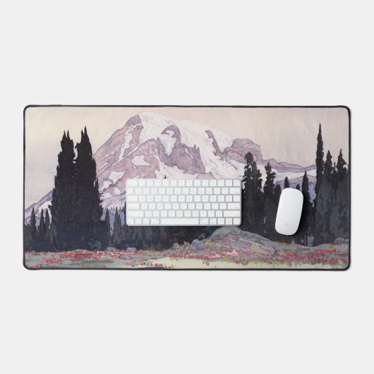 レ ア 山, Berg Rainier, Hiroshi Yoshida, Woodcut Schreibtischunterlage (Tastatur & Maus)