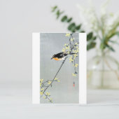 レ ョ ウ 鳥, ギ, Bird auf Forsythia Postkarte (Stehend Vorderseite)