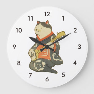 三味線を弾く猫, 国芳 Katze, die Gitarre, Kuniyoshi, Ukiyoe Große Wanduhr