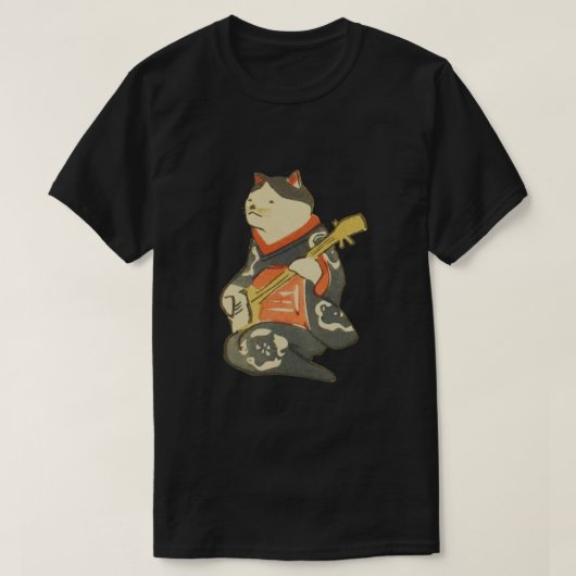 三味線を弾く猫, 国芳 Katze, die Gitarre, Kuniyoshi, Ukiyoe T-Shirt (Design vorne)