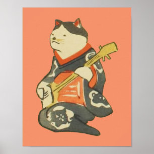 三 味 線 弾 猫, を, Cat Playing Guitar, Kuniyoshi, Ukiyo Poster
