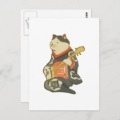 三 味 線 弾 猫, を, Cat Playing Guitar, Kuniyoshi, Ukiyo Postkarte (Vorne/Hinten)