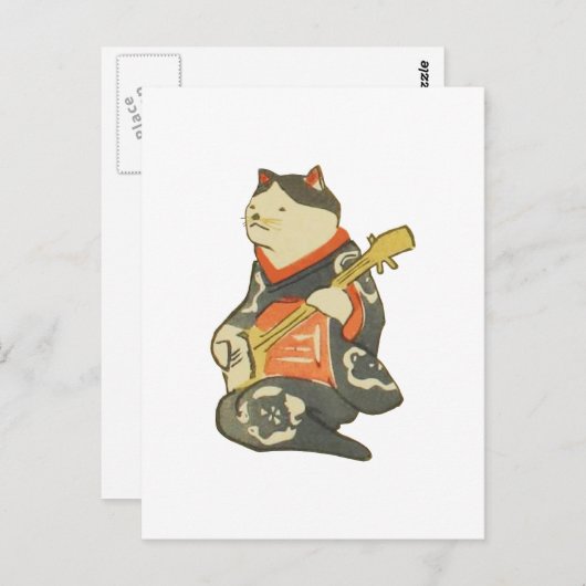 三 味 線 弾 猫, を, Cat Playing Guitar, Kuniyoshi, Ukiyo Postkarte (Vorne/Hinten)
