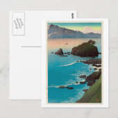 久 手 浜, Kude Beach in Wakasa, Hasui Kawase, Woodcut Postkarte (Vorne/Hinten)
