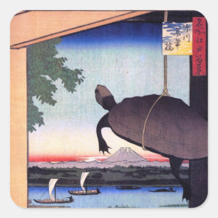 亀 富 山, 広 重 Turtle und Mount Fuji, Hiroshige, Ukiyo Quadratischer Aufkleber