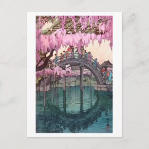 亀 戸 神, Kameido Bridge, Hiroshi Yoshida, Woodcut Postkarte
