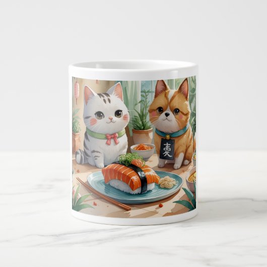 「仲良し猫の寿司時間(Cat Friends' Sushi Time)」 Jumbo-Tasse (Vorderseite)
