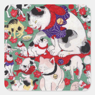 作 者 不 Katzen, Autor unbekannt Quadratischer Aufkleber