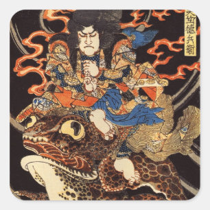 侍 と 化 蛙, 国 芳 Samurai und Riesenfrosch, Kuniyoshi, Quadratischer Aufkleber