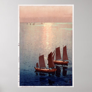 光 る 海, Glitternsee, Hiroshi Yoshida, Holzschnitt Poster