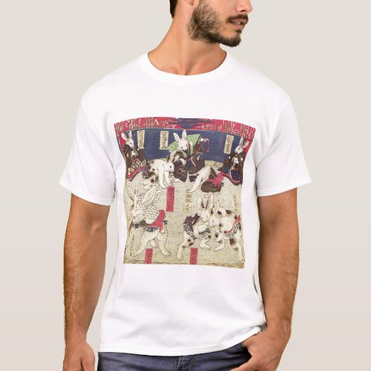 兎の相撲, 芳藤 Sumo-Kaninchen, Yoshifuji, Ukiyo-e T-Shirt (Vorderseite)