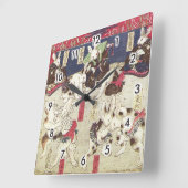 兎 相 撲, 芳 Sumo Rabbits, Yoshifuji, Ukiyo-e, Quadratische Wanduhr (Winkel)