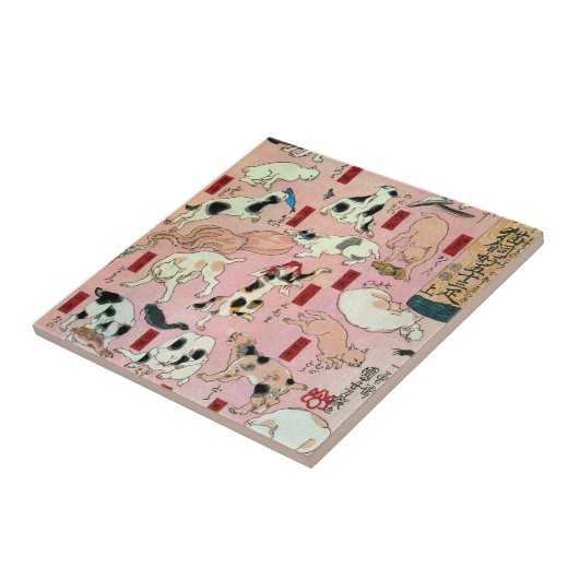 其のまま地口猫飼好五十三疋 (上), 国芳 Katzen (1), Kuniyoshi, Fliese (Seite)