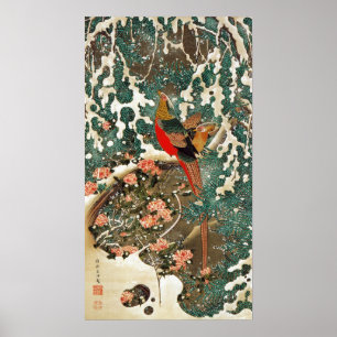 動植綵絵(19)雪中錦鶏図, 伊藤若冲 POSTER