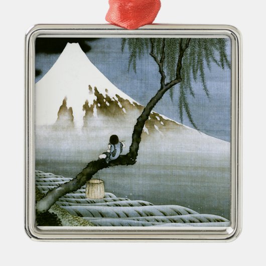 北 斎 Boy & Mt Fuji Fine Art Silbernes Ornament (Vorne)