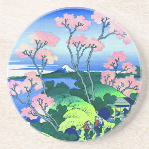 北 斎 Goten-Yama Hill Hokusai Cherry Blossom Fine Ar Sandstein Untersetzer