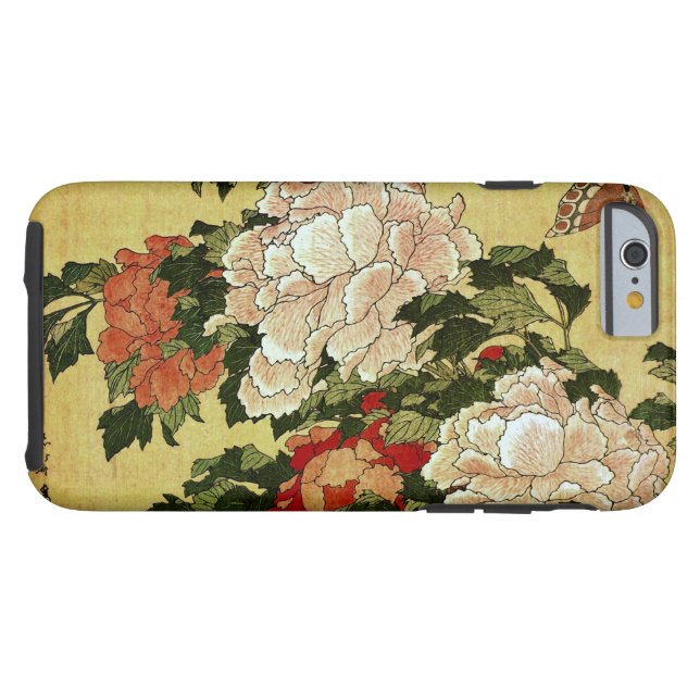 北 斎 Hokusai Peonies & Butterflies Kunstkunst Case-Mate iPhone Hülle (Rückseite Horizontal)