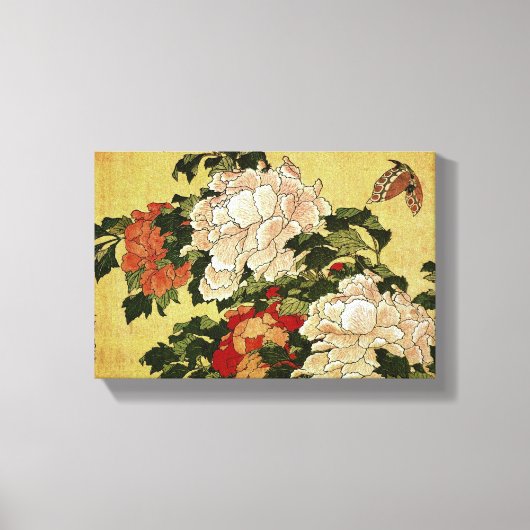 北 斎 Hokusai Peonies & Butterflies Kunstkunst Leinwanddruck (Vorderseite)