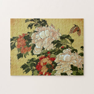 北 斎 Hokusai Peonies & Butterflies Kunstkunst Puzzle
