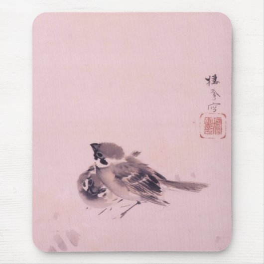 双 雀, 栖 Paar 鳳 Sparrow, Seihō, japanische Kunst Mousepad (Vorne)