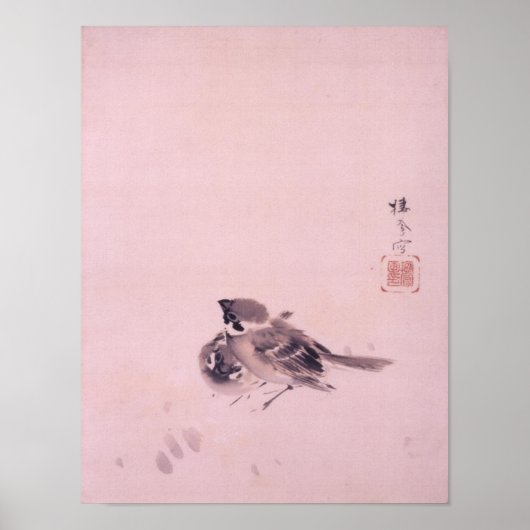双 雀, 栖 Paar 鳳 Sparrow, Seihō, japanische Kunst Poster (Vorne)