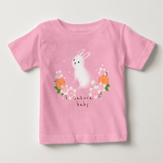 可愛い桜と白うさぎ ピンク 日本 和風 cherry blossoms baby t-shirt (Vorderseite)