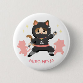 可愛い猫忍者 日本 ピンク Cat Ninja from Japan Pink Button