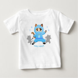 可愛い猫忍者 日本 ブルー ベビー Cat Ninja from Japan Blue Baby  Baby T-shirt