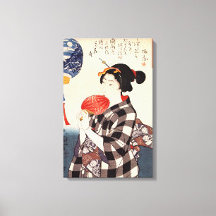 団 扇 を つ 女, 国 Frau mit einem runden Fan, Kuniyoshi Leinwanddruck