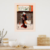 國 芳 Frau & Hund in Snow Kuniyoshi Kunst, Dichtung Poster (Küche)