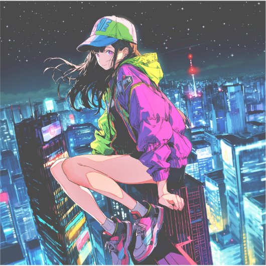 夜景JKのシール Seal|寿司娘 GenerativeAI Aufkleber (Vorderseite)