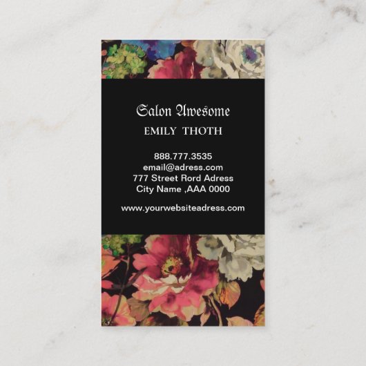 大人っぽいデザインのお花の VISITENKARTE (Rückseite)