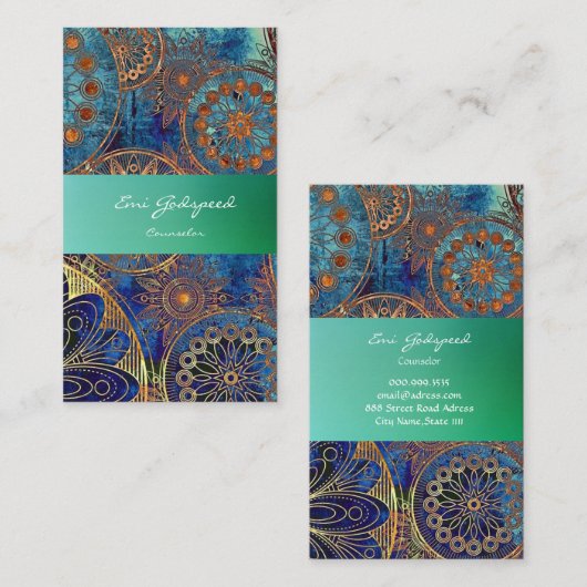 大人女子に上品なでオシャレな青の名刺 VISITENKARTE (Vorne/Hinten)