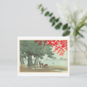 奈 公 園 鹿, Hirsch, Hasui Kawase, 良 Postkarte (Stehend Vorderseite)
