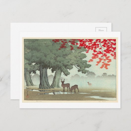 奈 公 園 鹿, Hirsch, Hasui Kawase, 良 Postkarte (Vorne/Hinten)