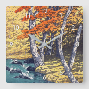 奥入瀬の秋, Herbst bei Oirase, Hasui Kawase, Quadratische Wanduhr