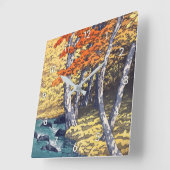 奥入瀬の秋, Herbst bei Oirase, Hasui Kawase, Quadratische Wanduhr (Winkel)