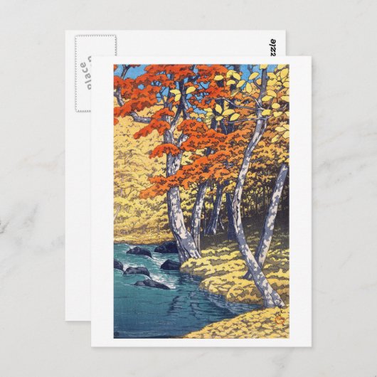 奥 入 瀬 秋, Herbst in Oirase, Hasui Kawase, Woodcut Postkarte (Vorne/Hinten)