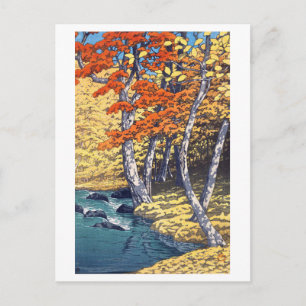 奥 入 瀬 秋, Herbst in Oirase, Hasui Kawase, Woodcut Postkarte