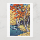 奥 入 瀬 秋, Herbst in Oirase, Hasui Kawase, Woodcut Postkarte (Vorderseite)
