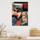 女 と 眠 猫, 国 und Schlafkatze, Kuniyoshi, る Poster (Küche)