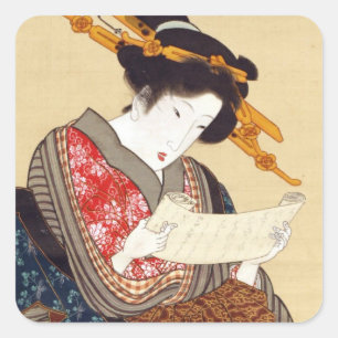 女, 国 貞 Frau, Kunisada, Ukiyo-e Quadratischer Aufkleber