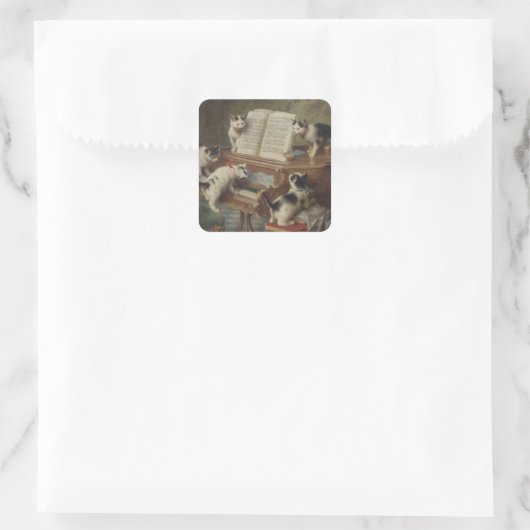 子猫とピアノ QUADRATISCHER AUFKLEBER (Tasche)