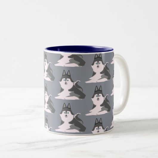 寝ているシベリアンハスキー　Sleeping siberian husky Zweifarbige Tasse (VorderseiteRechts)