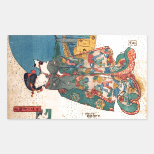 少 女 猫, 国 Mädchen mit Katze, Kuniyoshi, Ukiyo-e, 芳 Rechteckiger Aufkleber
