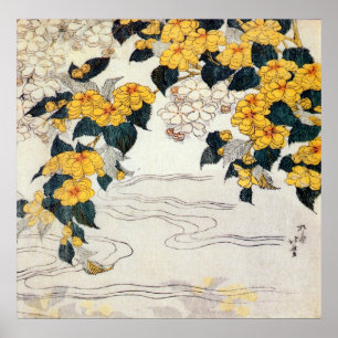 山 吹, 北 斎 Gelbe Blume, Hokusai, Ukiyo-e Poster