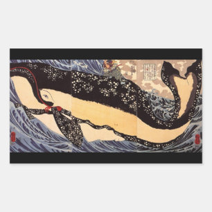 巨 鯨, 国 Big Whale, Kuniyoshi, Ukiyoe Rechteckiger Aufkleber