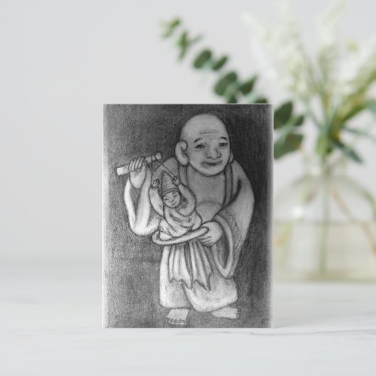 布 袋 Hotei als Puppenspieler Postkarte (Stehend Vorderseite)