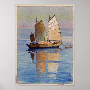 帆 船 夕 日, Segelboote Abend Glow, Hiroshi Yoshida Poster
