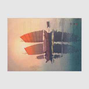 帆 船 朝 Segelboote morgens, Hiroshi Yoshida Seidenpapier